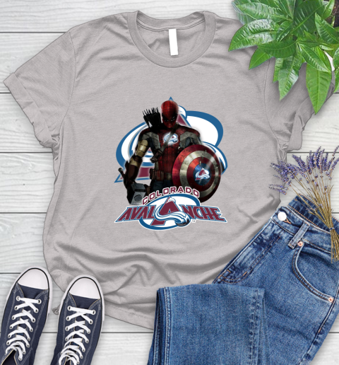 NHL Captain America Thor Spider Man Hawkeye Avengers Endgame Hockey Colorado Avalanche Women's T-Shirt 10