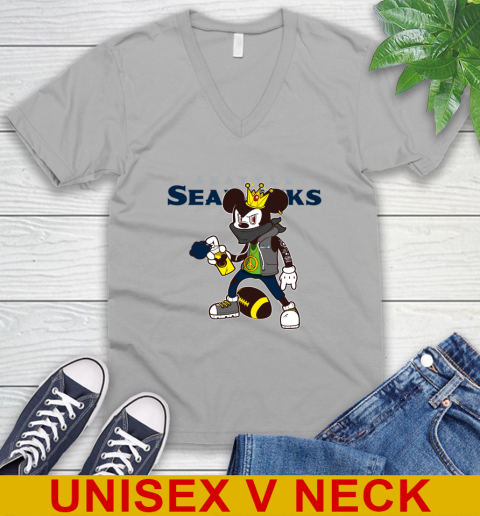 Seattle Seahawks NFL Football Mickey Peace Sign Sports V-Neck T-Shirt 4