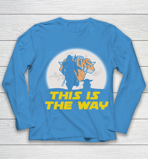 New York Knicks NBA Basketball Star Wars Yoda And Mandalorian This Is The Way Youth Long Sleeve 5