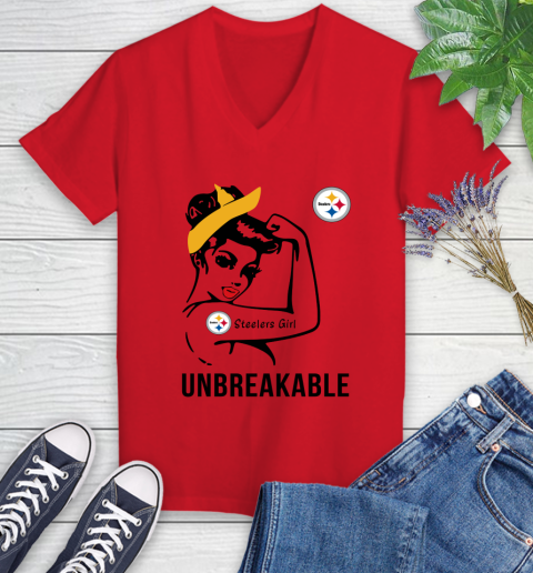 NFL Pittsburgh Steelers Girl Unbreakable Football Sports Women's V-Neck T-Shirt 7