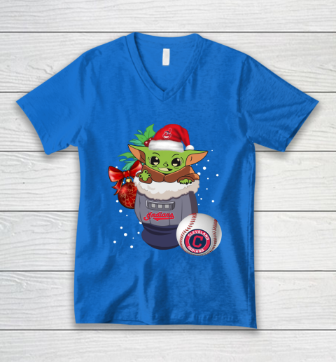 Cleveland Indians Christmas Baby Yoda Star Wars Funny Happy MLB V-Neck T-Shirt 6
