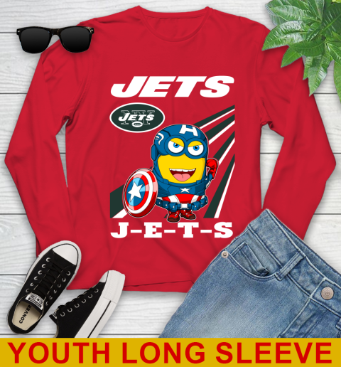 NFL Football New York Jets Captain America Marvel Avengers Minion Shirt Youth Long Sleeve 11