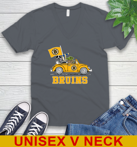 NHL Hockey Boston Bruins Darth Vader Baby Yoda Driving Star Wars Shirt V-Neck T-Shirt 5