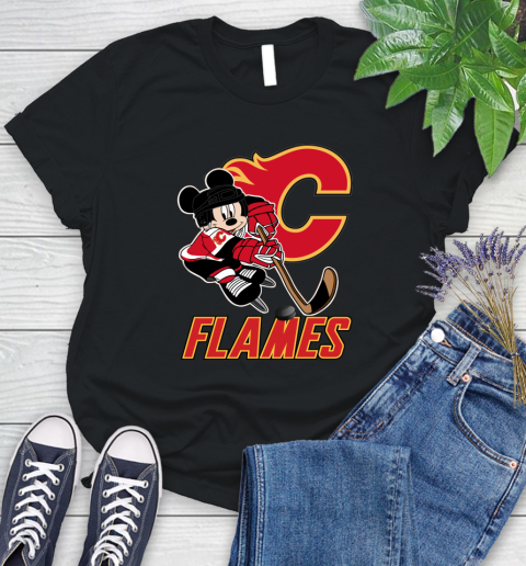 NHL Calgary Flames Mickey Mouse Disney Hockey T Shirt Women's T-Shirt 2