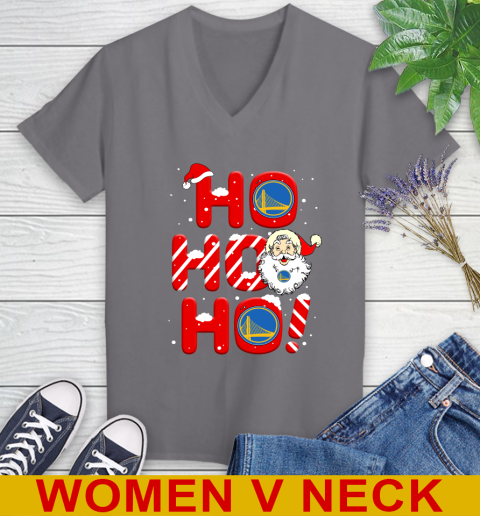 Golden State Warriors NBA Basketball Ho Ho Ho Santa Claus Merry Christmas Shirt Women's V-Neck T-Shirt 11