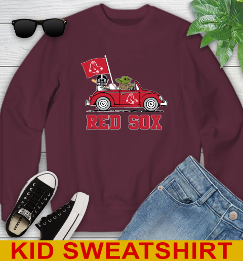 MLB Baseball Boston Red Sox Darth Vader Baby Yoda Driving Star Wars Shirt Youth Sweatshirt 5