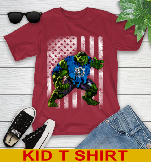 Dallas Mavericks Hulk Marvel Avengers NBA Basketball American Flag Youth T-Shirt 12
