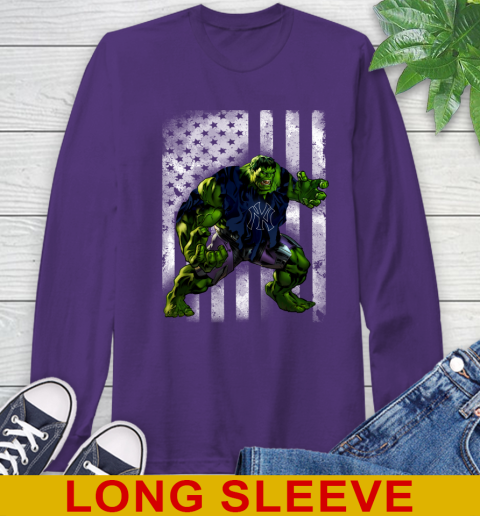 New York Yankees Hulk Marvel Avengers MLB Baseball American Flag Long Sleeve T-Shirt 5