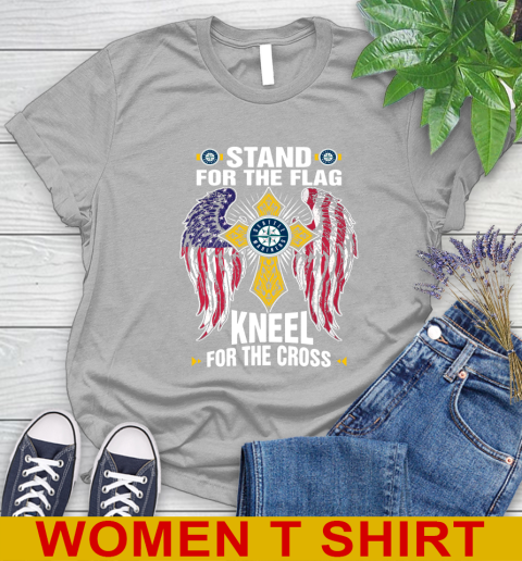MLB Baseball Seattle Mariners Stand For Flag Kneel For The Cross Shirt Women's T-Shirt 5