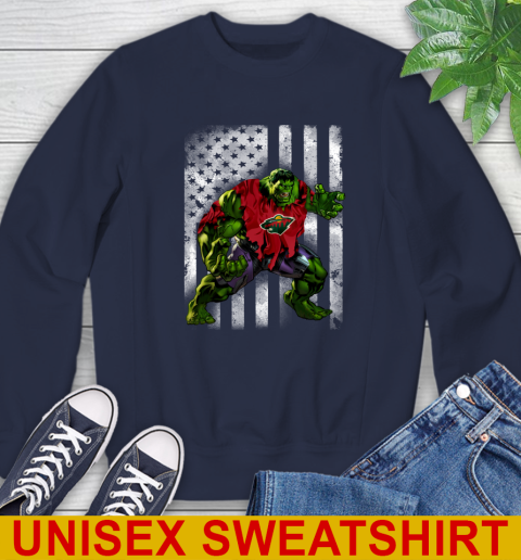 Minnesota Wild Hulk Marvel Avengers NHL Hockey American Flag Sweatshirt 3 Minnesota Wild Hulk Marvel Avengers NHL Hockey American Flag Sweatshirt - Image 3
