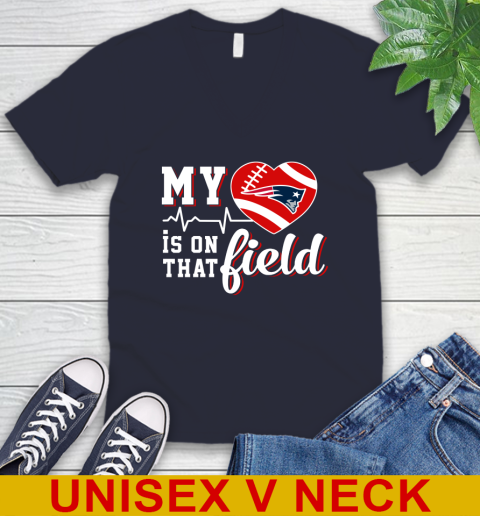 NFL My Heart Is On That Field Football Sports New England Patriots V-Neck T-Shirt 2