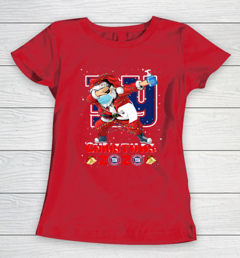 New York Giants Funny Santa Claus Dabbing Christmas 2020 NFL Women's T-Shirt 9