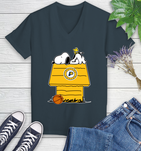 Indiana Pacers NBA Basketball Snoopy Woodstock The Peanuts Movie Women's V-Neck T-Shirt 8