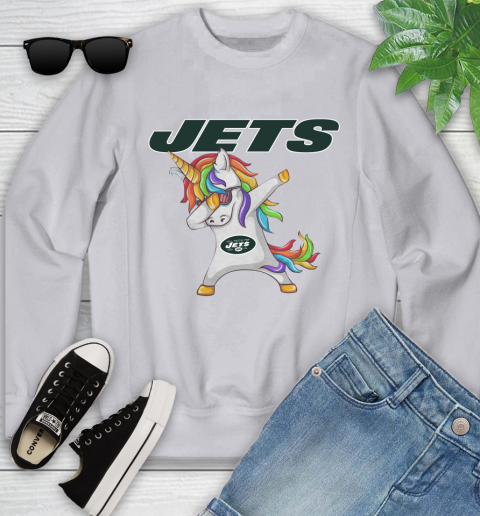 New York Jets NFL Football Funny Unicorn Dabbing Sports Youth Sweatshirt 4