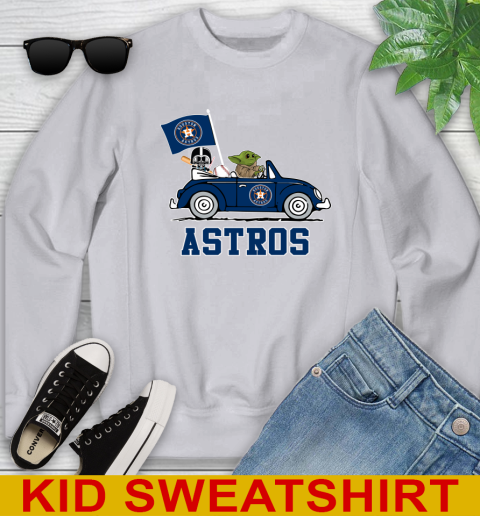 MLB Baseball Houston Astros Darth Vader Baby Yoda Driving Star Wars Shirt Youth Sweatshirt 4