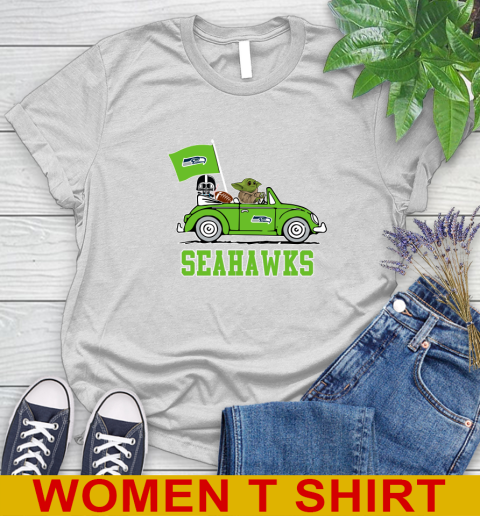 NFL Football Seattle Seahawks Darth Vader Baby Yoda Driving Star Wars Shirt Women's T-Shirt