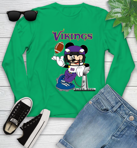 NFL Minnesota Vikings Mickey Mouse Disney Super Bowl Football T Shirt Youth Long Sleeve 6