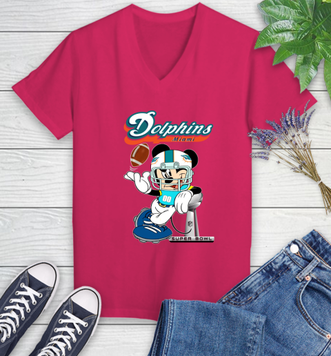 NFL Miami Dolphins Mickey Mouse Disney Super Bowl Football T Shirt Women's V-Neck T-Shirt 9