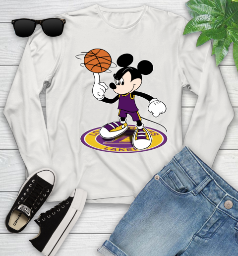 NBA Basketball Los Angeles Lakers Cheerful Mickey Disney Shirt Youth Long Sleeve 12