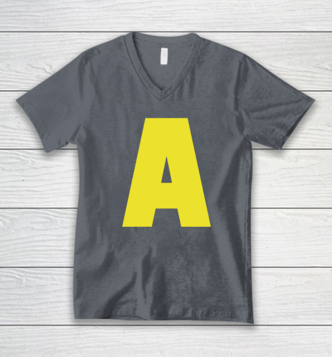 Yellow A On Red For Alvin Halloween Costume V-Neck T-Shirt 3