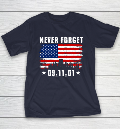 Never Forget September 11 2001 Memorial Day American Flag Youth T-Shirt 2