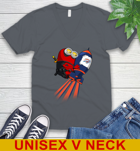 NBA Basketball Oklahoma City Thunder Deadpool Minion Marvel Shirt V-Neck T-Shirt 4