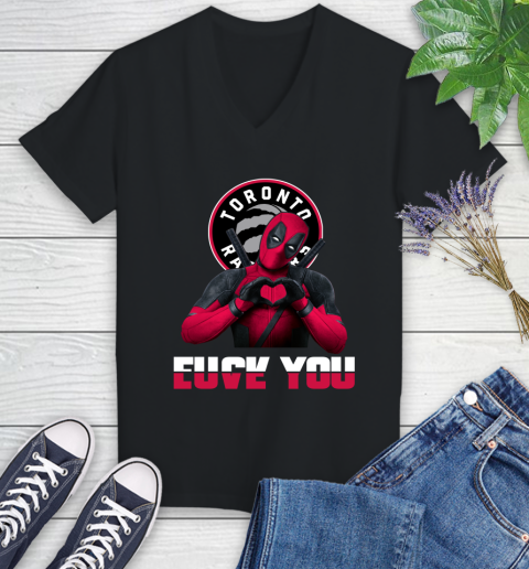 NBA Toronto Raptors Deadpool Love You Fuck You Basketball Sports Women's V-Neck T-Shirt