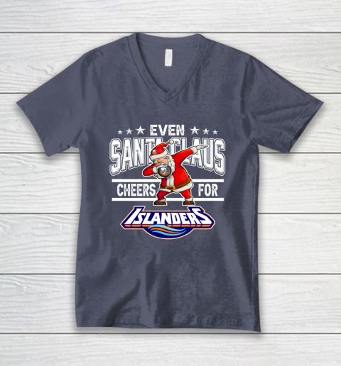 New York Islanders Even Santa Claus Cheers For Christmas NHL V-Neck T-Shirt 7