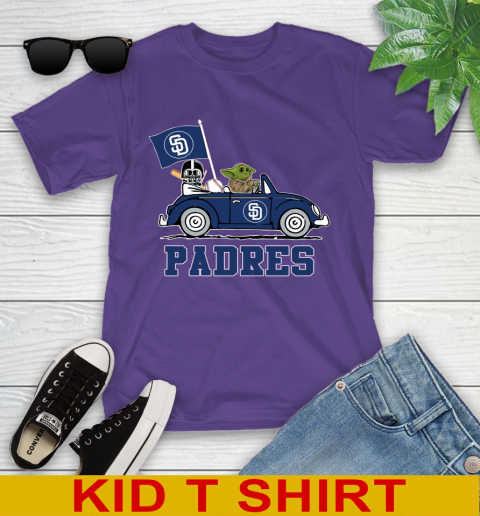 MLB Baseball San Diego Padres Darth Vader Baby Yoda Driving Star Wars Shirt Youth T-Shirt 4