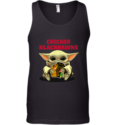 Baby Yoda Hugs The Chicago Blackhawks Ice Hockey Tank Top