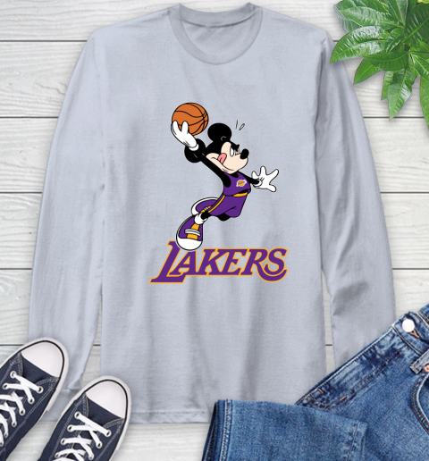 NBA Basketball Los Angeles Lakers Cheerful Mickey Mouse Shirt Long Sleeve T-Shirt 6