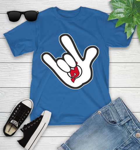 New Jersey Devils NHL Hockey Mickey Rock Hand Disney Youth T-Shirt 9