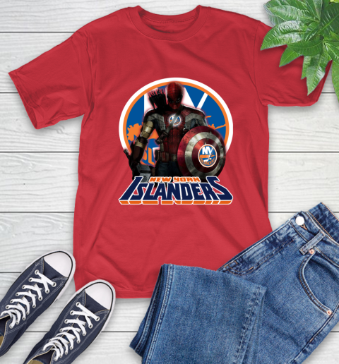 NHL Captain America Thor Spider Man Hawkeye Avengers Endgame Hockey New York Islanders T-Shirt 10