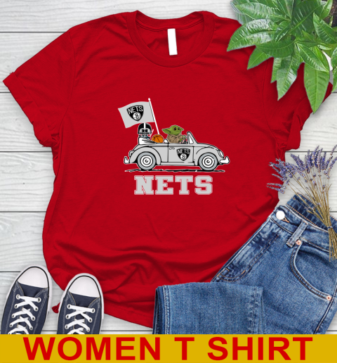 NBA Basketball Brooklyn Nets Darth Vader Baby Yoda Driving Star Wars Shirt Women's T-Shirt 10