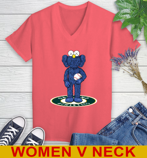 MLB Baseball Oakland Athletics Kaws Bff Blue Figure Shirt Women's V-Neck T-Shirt 7