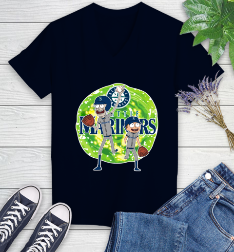 MLB Seattle Mariners Rick And Morty Baseball Sports Women's V-Neck T-Shirt 3