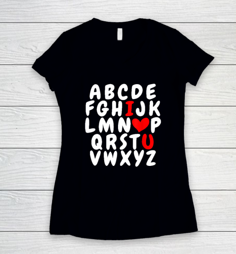Alphabet ABC I Love You Valentines Day Heart Women's V-Neck T-Shirt
