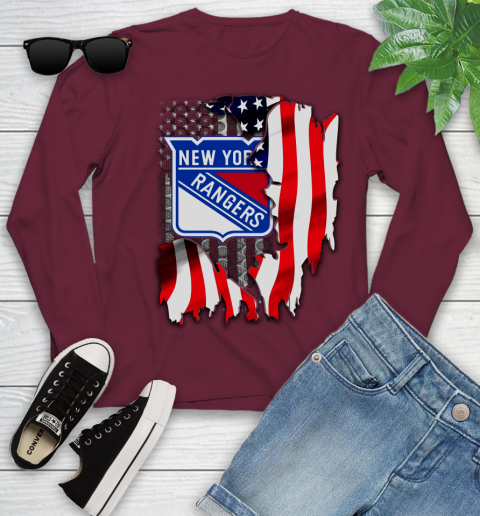 New York Rangers NHL Hockey American Flag Youth Long Sleeve 6