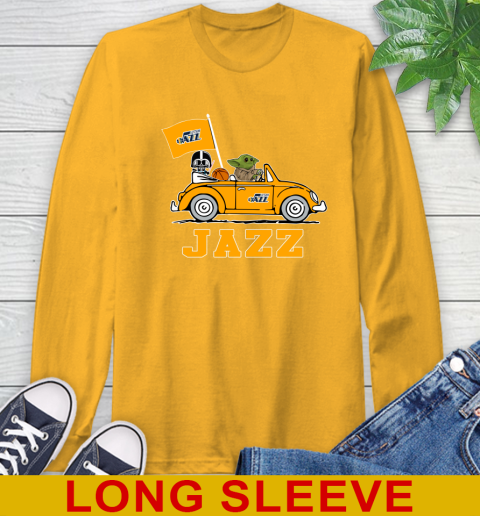NBA Basketball Utah Jazz Darth Vader Baby Yoda Driving Star Wars Shirt Long Sleeve T-Shirt 3