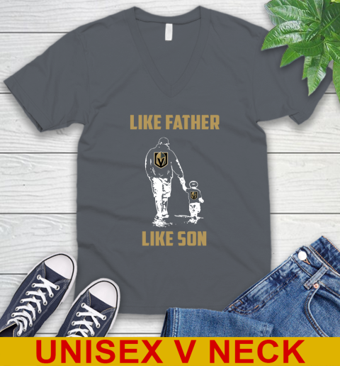 Vegas Golden Knights NHL Hockey Like Father Like Son Sports V-Neck T-Shirt 5 Vegas Golden Knights NHL Hockey Like Father Like Son Sports V-Neck T-Shirt - Image 5
