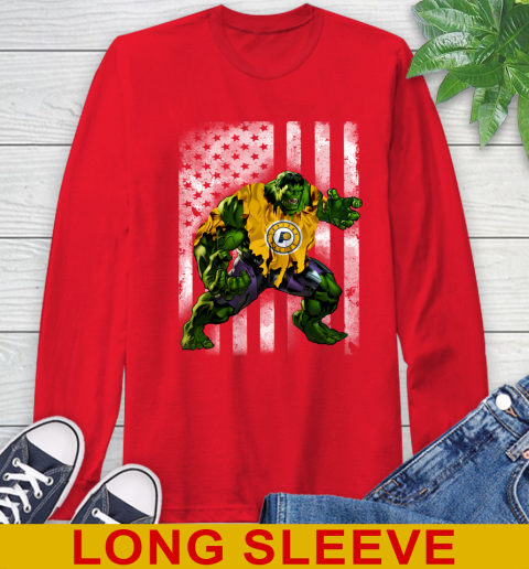 Indiana Pacers Hulk Marvel Avengers NBA Basketball American Flag Long Sleeve T-Shirt 12