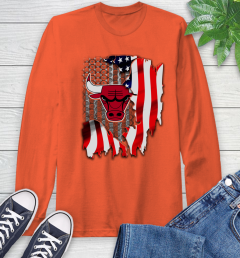 Chicago Bulls NBA Basketball American Flag Long Sleeve T-Shirt 4