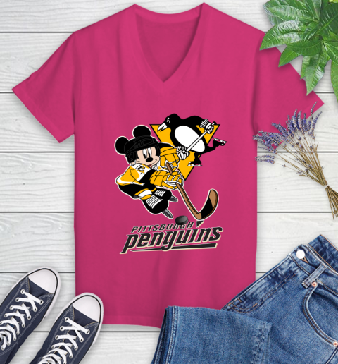 NHL Pittsburgh Penguins Mickey Mouse Disney Hockey T Shirt Women's V-Neck T-Shirt 9