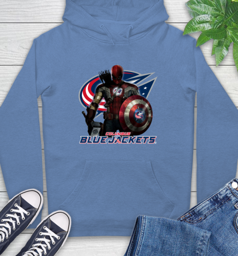 NHL Captain America Thor Spider Man Hawkeye Avengers Endgame Hockey Columbus Blue Jackets Hoodie 11