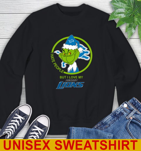 Detroit Lions NFL Christmas Grinch I Hate People But I Love My Favorite Football Team Sweatshirt 2