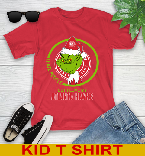 Atlanta Hawks NBA Christmas Grinch I Hate People But I Love My Favorite Basketball Team Youth T-Shirt 10