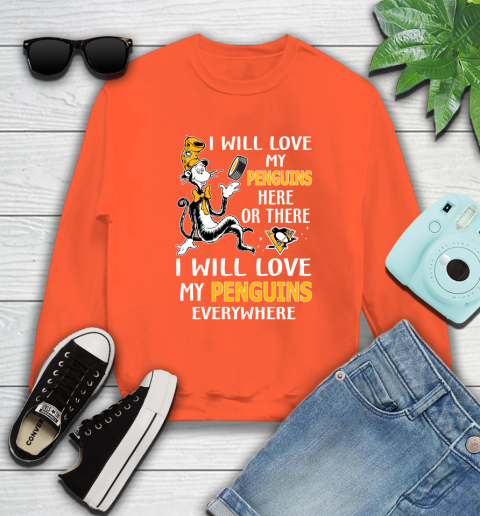 NHL Hockey Pittsburgh Penguins I Will Love My Penguins Everywhere Dr Seuss Shirt Sweatshirt 3