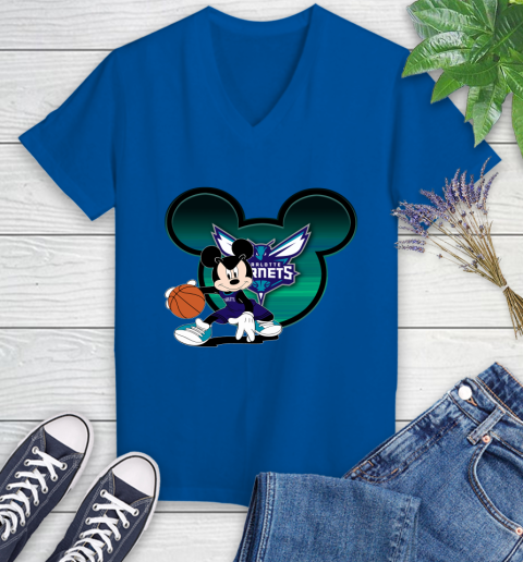 NBA Charlotte Hornets Mickey Mouse Disney Basketball Women's V-Neck T-Shirt 10