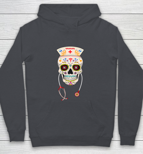 Nurse Sugar Skull Shirt Halloween Day Of The Dead Dia De Los Youth Hoodie 5