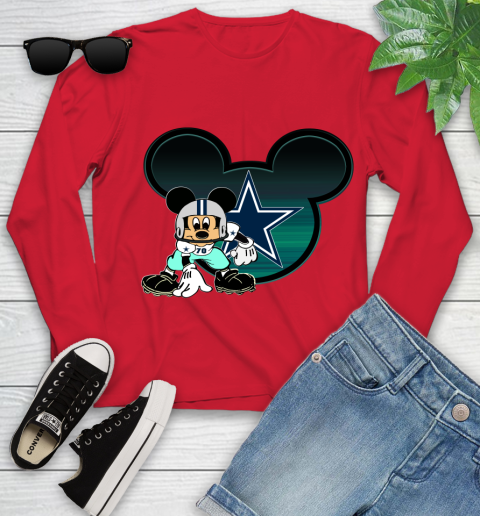 NFL Dallas Cowboys Mickey Mouse Disney Football T Shirt Youth Long Sleeve 11